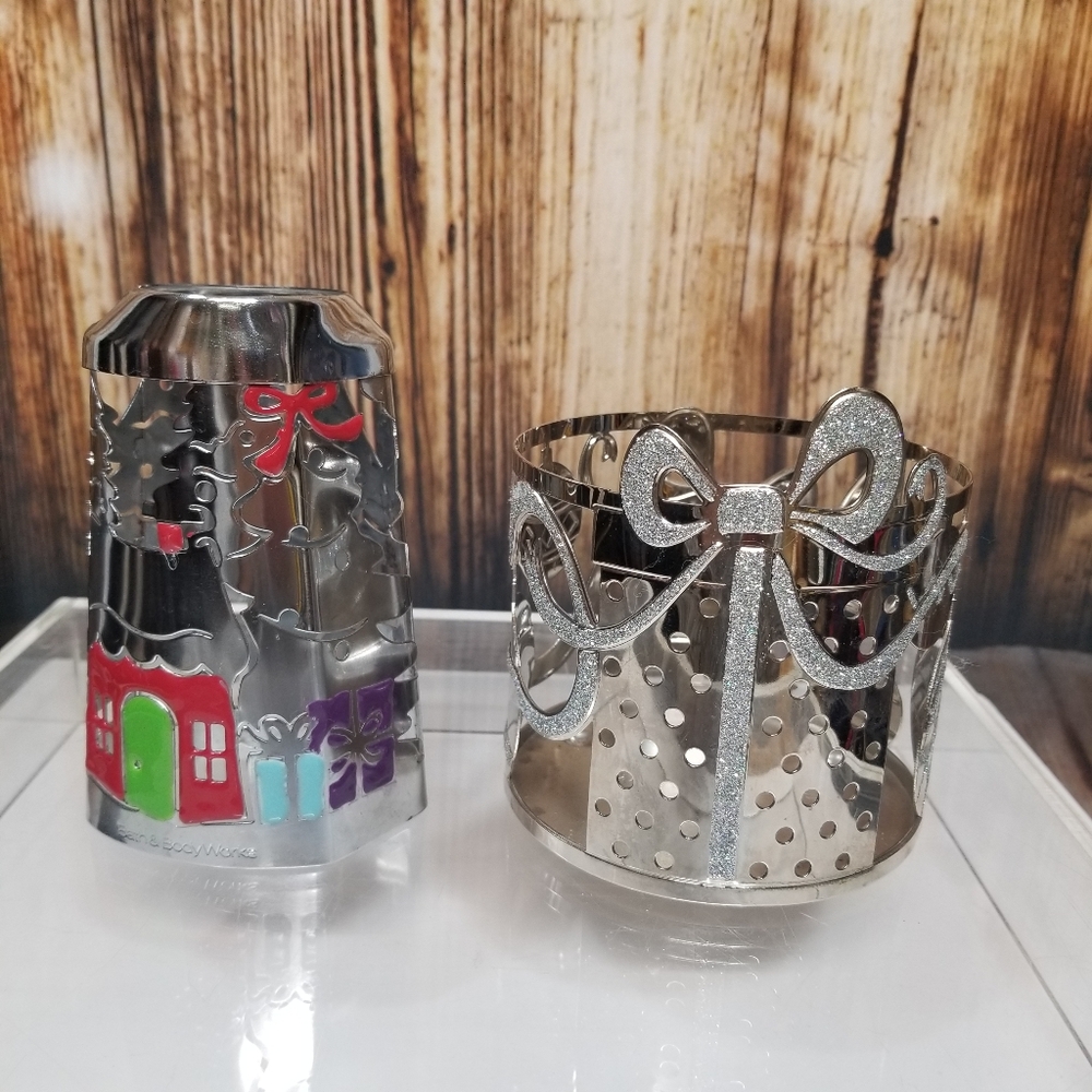 Bath & Body Works Christmas Set of 2 Silver Candle & Soap Holder Holiday Set